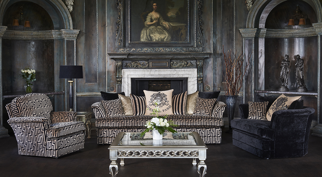 DAVID GASCOIGNE SAVANNAH BLACK AND GOLD SOFA _ CHAIRS