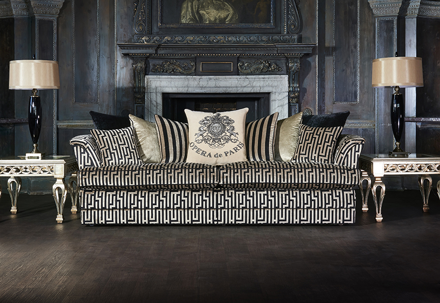 DAVID GASCOIGNE SAVANNAH BLACK _ GOLD CUSHION BACK SOFA