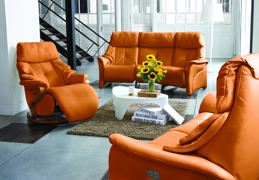 HIMOLLA CHESTER SOFAS _ CHAIR ORANGE LEATHER ROOM SET