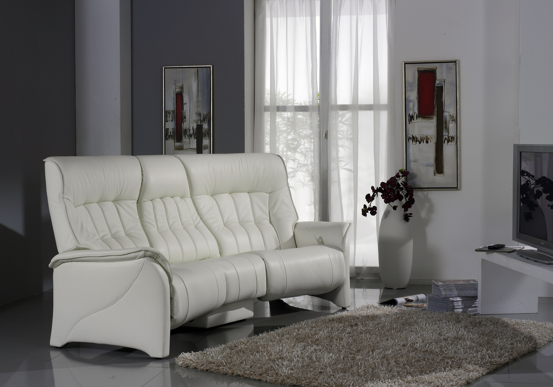 HIMOLLA RHINE WHITE 3 SEATER SOFA