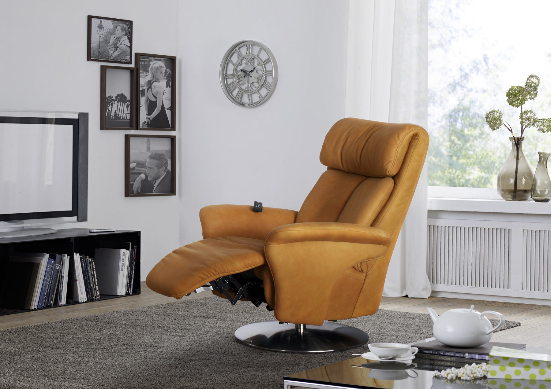 HIMOLLA SINARTRA ORANGE LEATHER CHAIR RECLINED ROOM SET