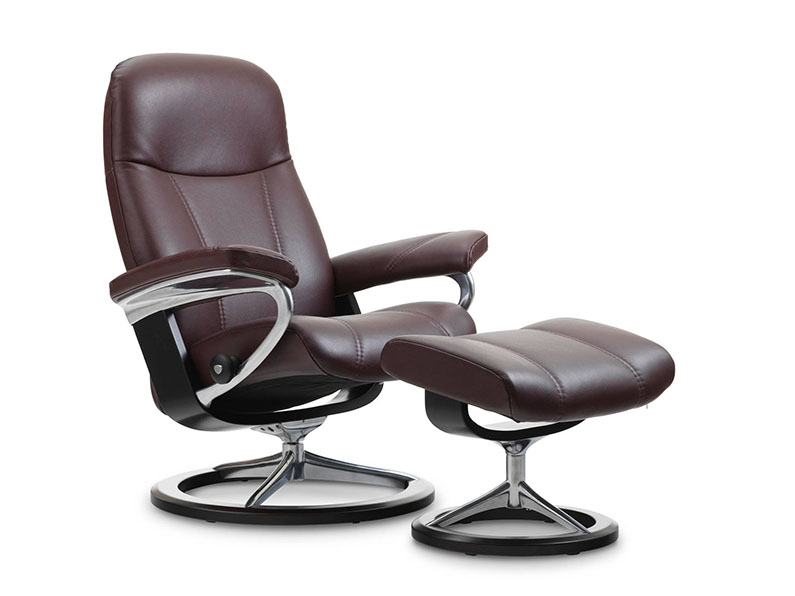 STRESSLESS CONSUL CHAIR BROWN LEATHER CHROME BASE