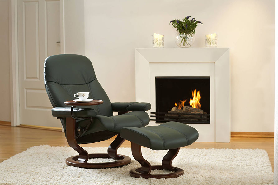STRESSLESS CONSUL CHAIR GREEN LEATHER ROOM SET
