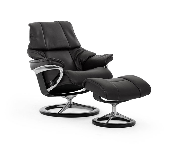 STRESSLESS RENO CHAIR BLACK LEATHER _ CHROME